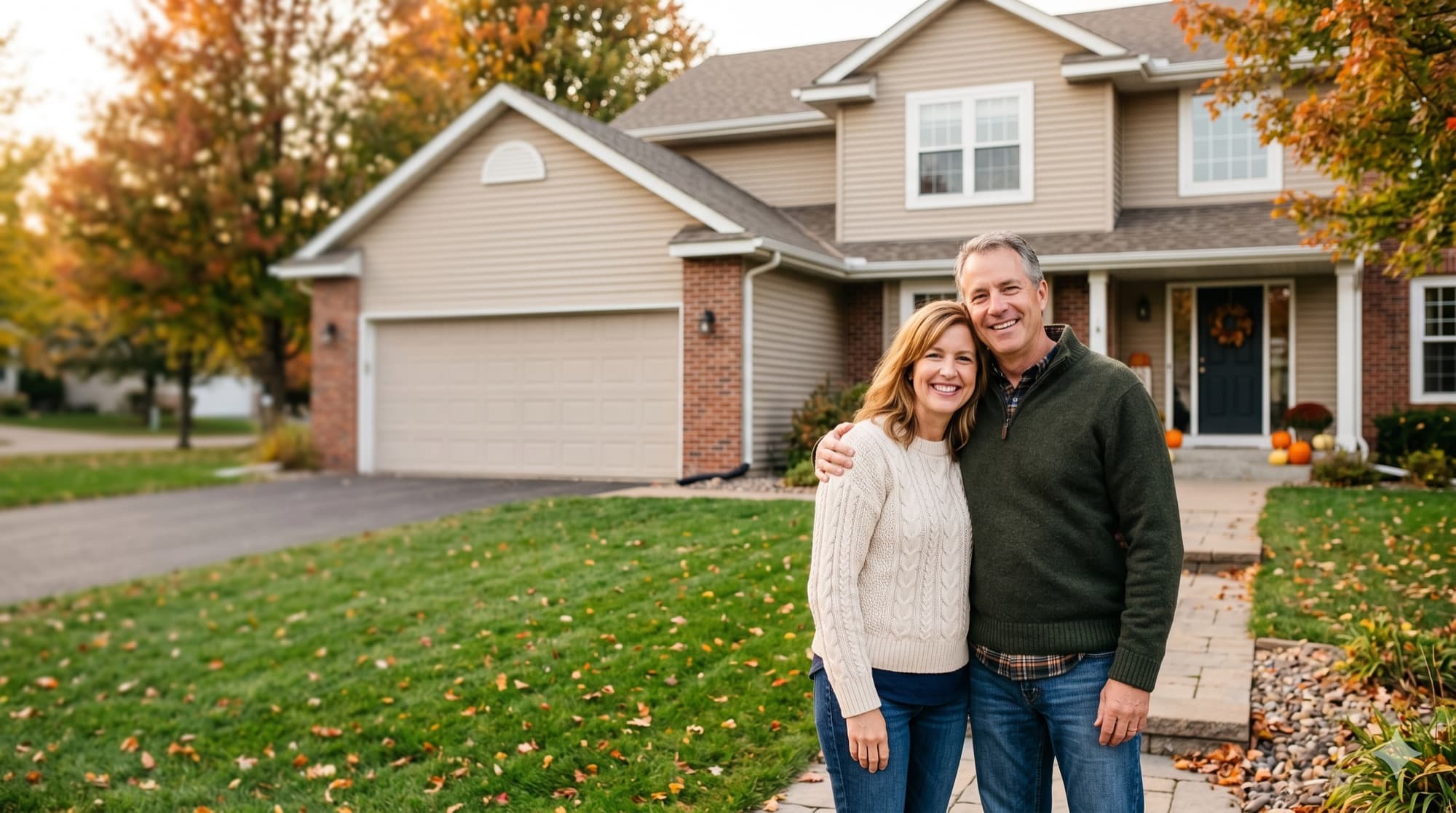 A happy Minnesota couple in front of their home